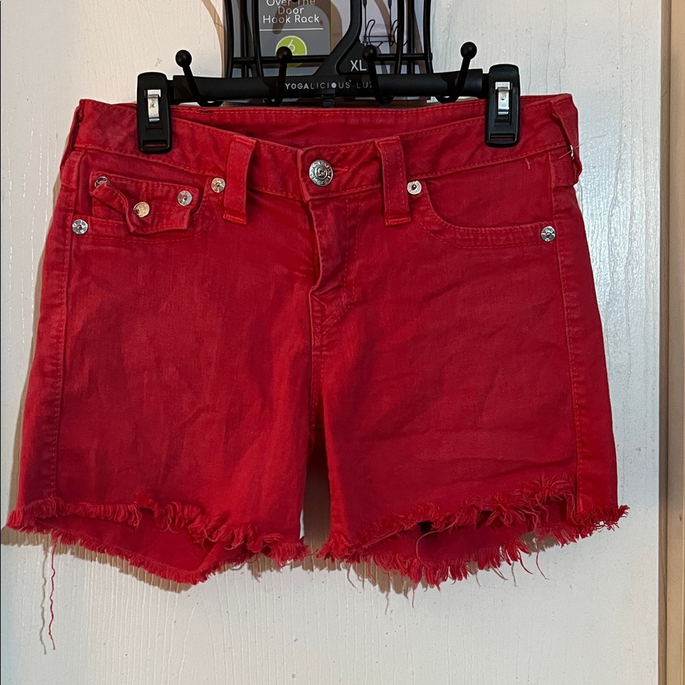 SOLD! True Religion Brand Jeans Red Women's Denim Shorts Made in USA